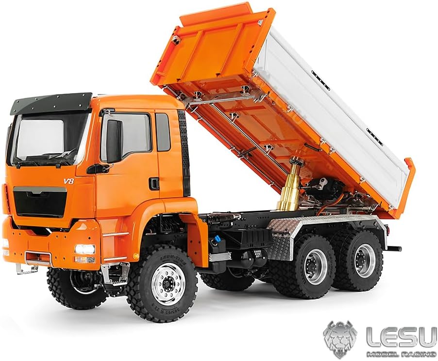 LESU 1/14 6x6 RC Hydraulic Dump Truck Metal Dumper 3-Speed Gearbox RTR Battery I6S Radio Car Light Sound System LESU Construction Vehicle Hobby Grade Model