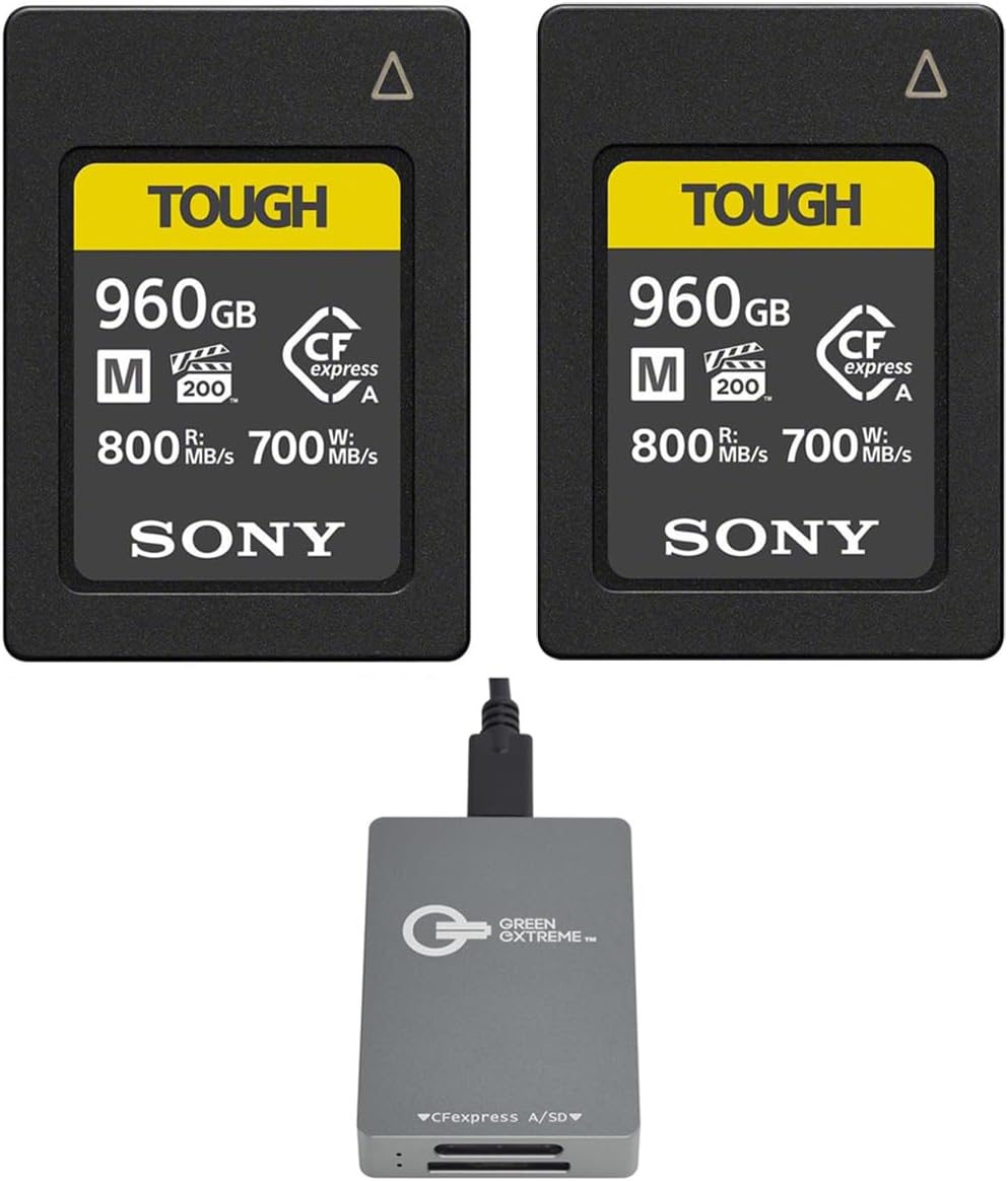 Sony CEA-M Series TOUGH 960GB CFexpress Type-A Memory Card, 2-Pack, Bundle with USB-C CFexpress Type-A and SD UHS-II Card Reader