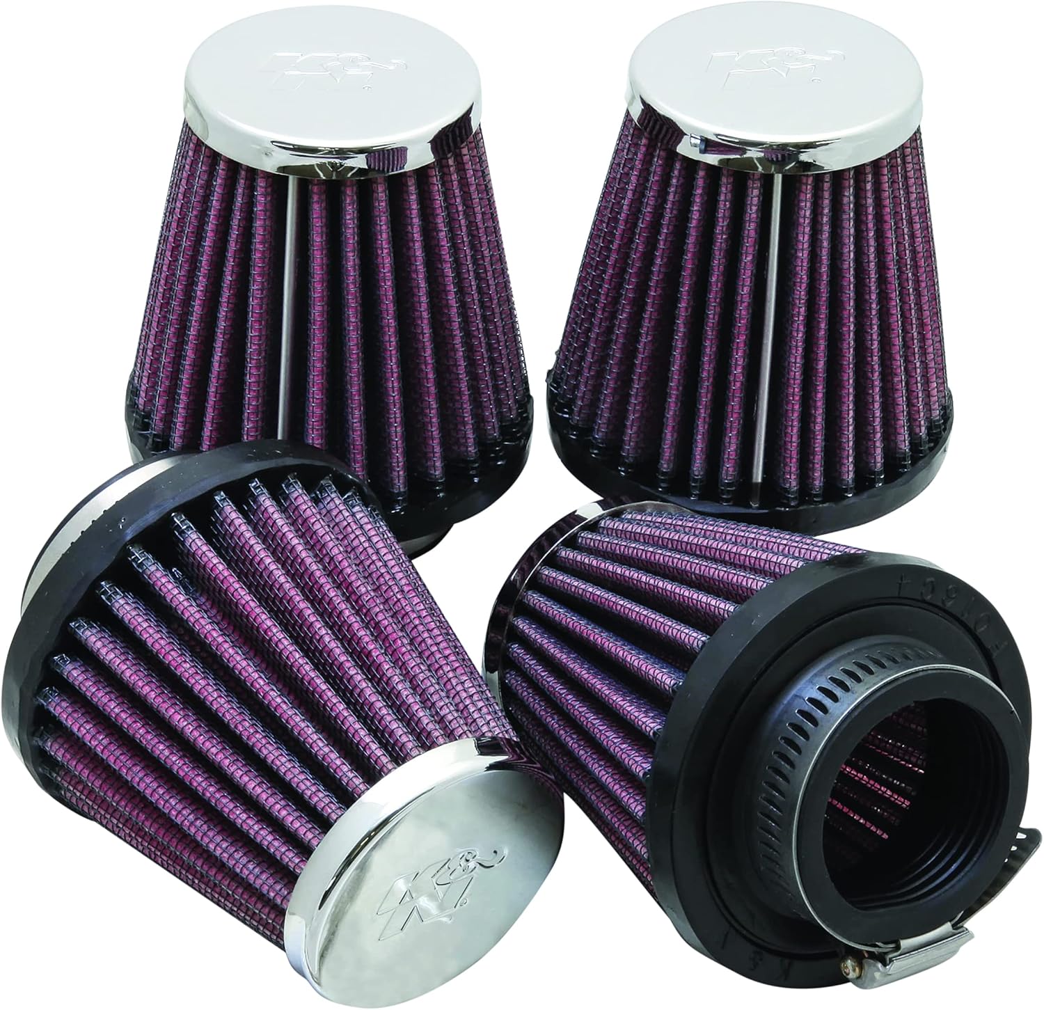 K&N RC-2314 Motorcycle Universal Chrome Air Filter - Pack of 4, Black