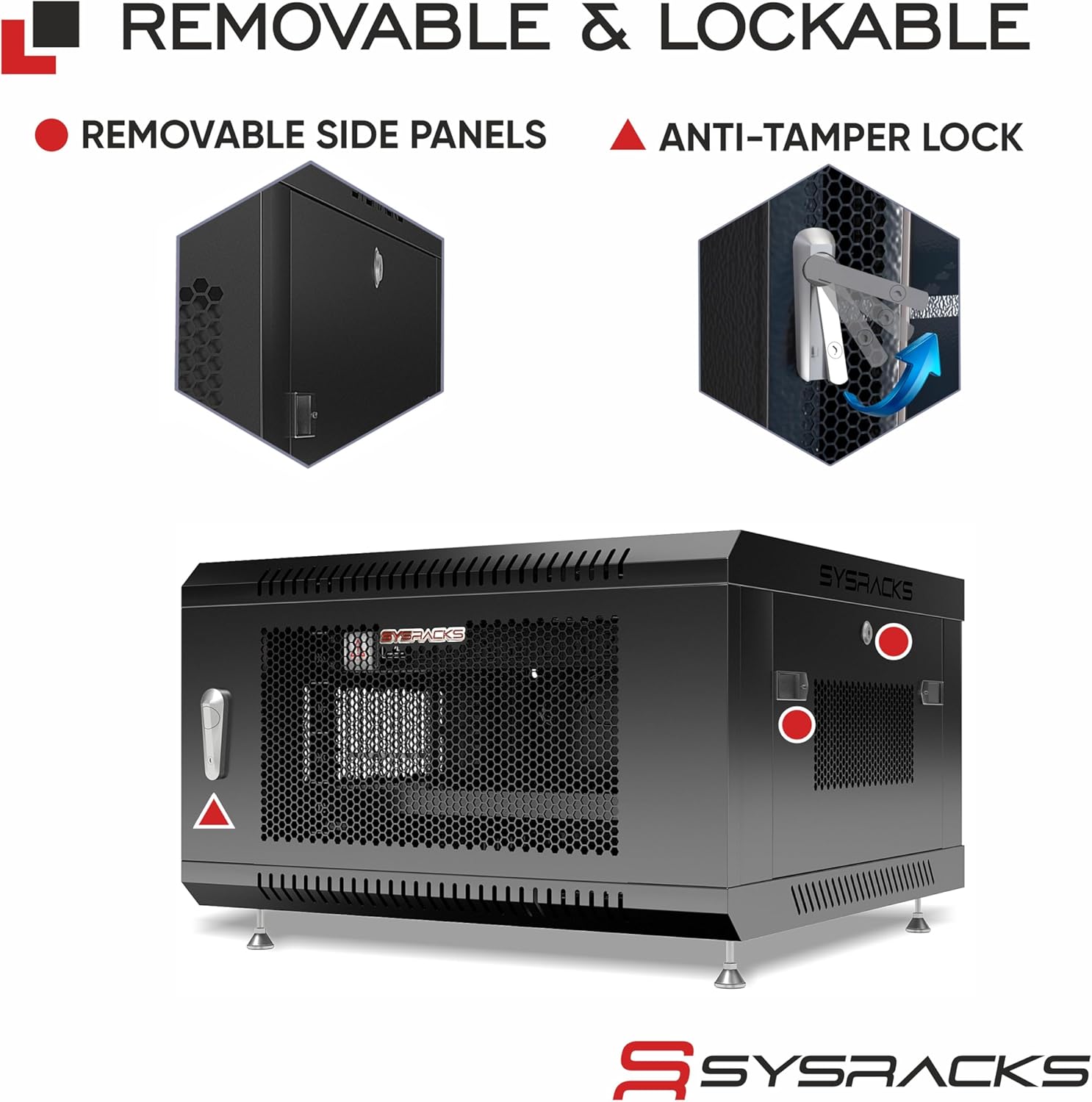 Sysracks - Wall Mount Server Rack - Locking Network Cabinet - 6 U Locking AV Enclosure - Vented Audio Rack - Networking Enclosure - 24 Inch Depth IT Computer Cabinet - with Casters - PDU - Shelf