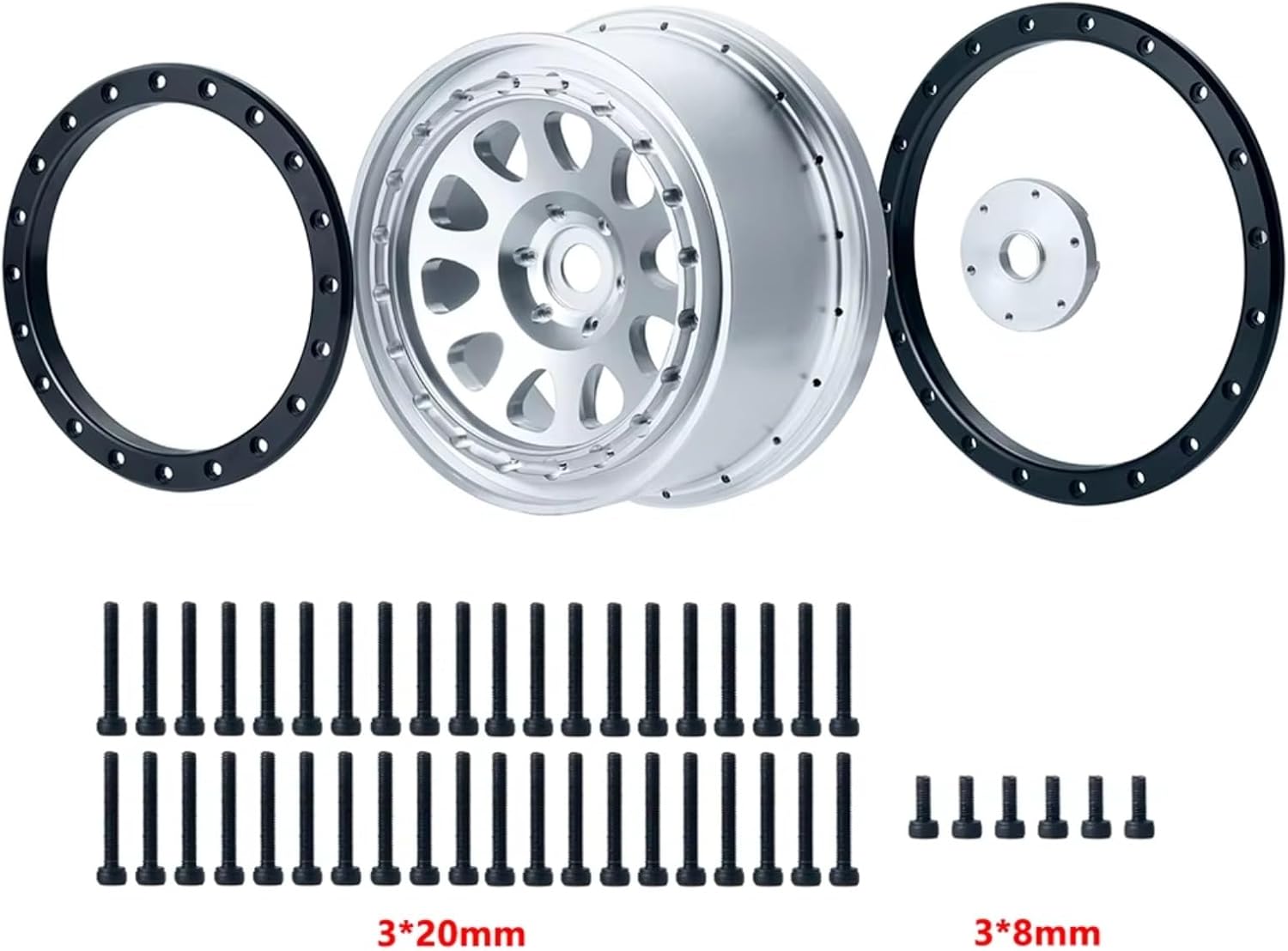 Rc Car Parts For Traxxas For X-MAXX For DBXL For Kraton 8S 10151-13/00 1/5 4PCS 4.3inch Beadlock Wheels Rims Hubs 24mm Hex Tires RC Parts(Silver)