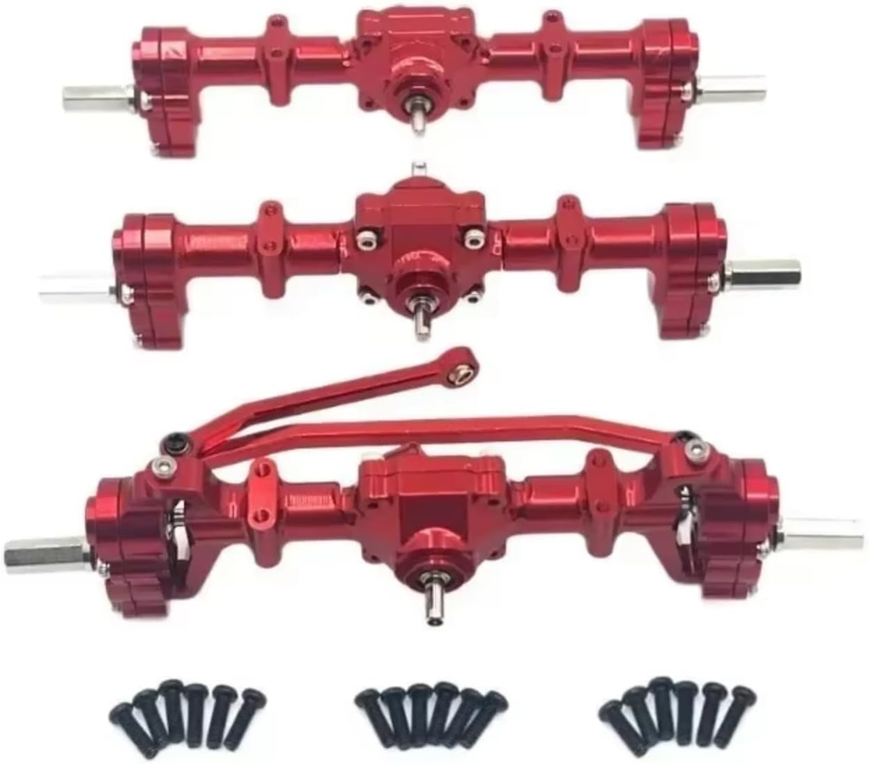 Compatible with WPL B16 B36 1/16 RC Car Upgrade Modification Accessories Parts Metal Front Middle and Rear Door Axles RC Assortment(Red)