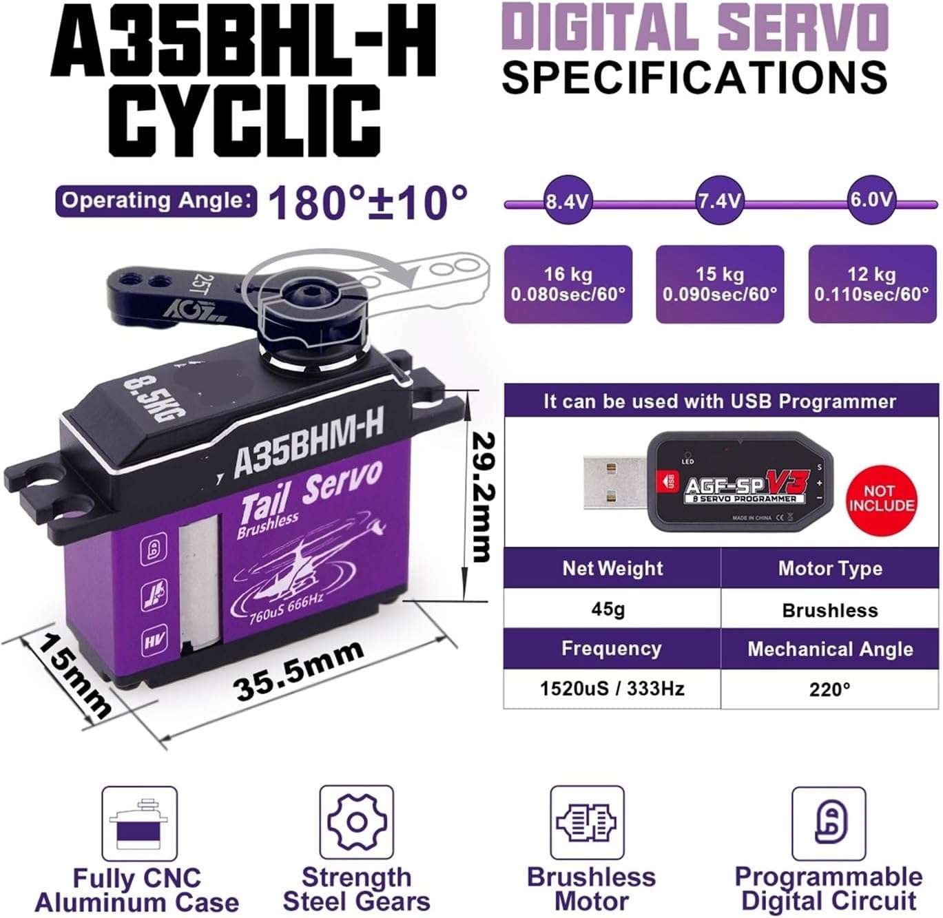 Programmable A35BHL-H A35BHM-H 16KG 18.5KG Fast High Voltage Brushless Servo Motor Suitable for 380-500 Size(A35BHM-H Tail Set1)