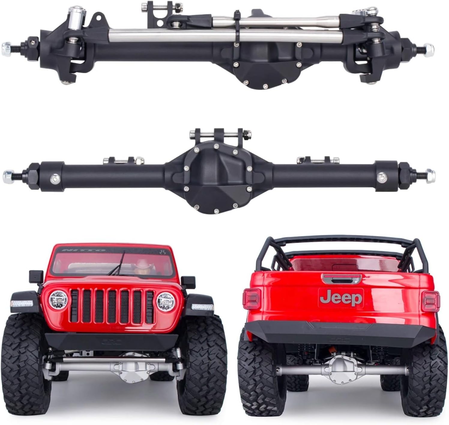 RC Upgrade Accessories for Axial for SCX10 II VS4-10 1/10 CNC Aluminum Axle Alloy Front & Rear Straight Axles RC Crawler Upgrade Parts Replacement Parts(Black,Front Rear)