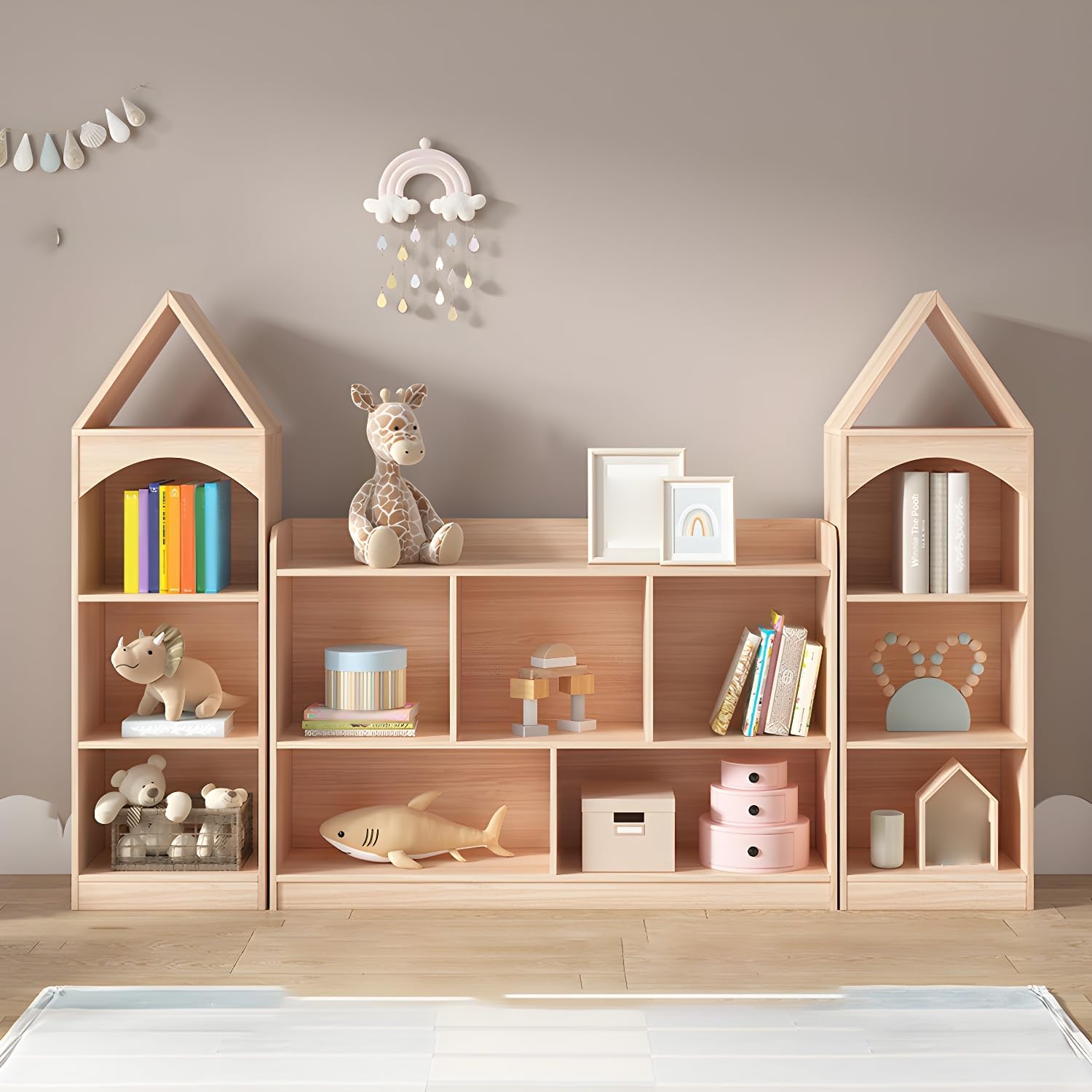 LITFAD Freestanding Kids Bookshelf Nordic Home Kids Storage Cubby Solid Wood Cubby Storage Bookcase Kindergarten Storage Cabinet Modern Display Shelf - Pine 71