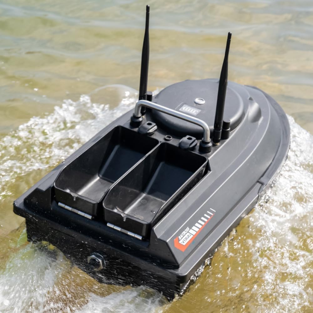 V066 Smart GPS RC Fishing Bait Boat for Pools&Lakes, Dual-Antenna High-Speed Brushless RC Boat with Led, Gyroscope, 3KG Loading Dual Hopper and 200 Waypoints, 1000M Distance, Gifts for Adults