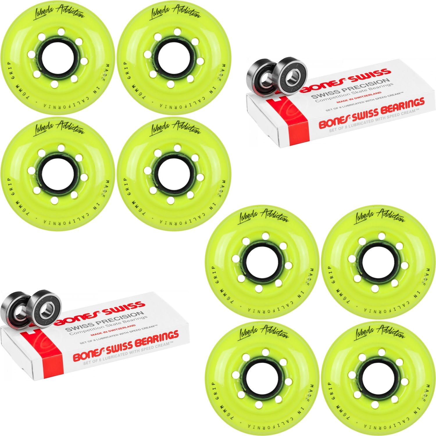 Labeda Inline Roller Hockey Skate Wheels Addiction Yellow 76mm 8 Set Bones Swiss