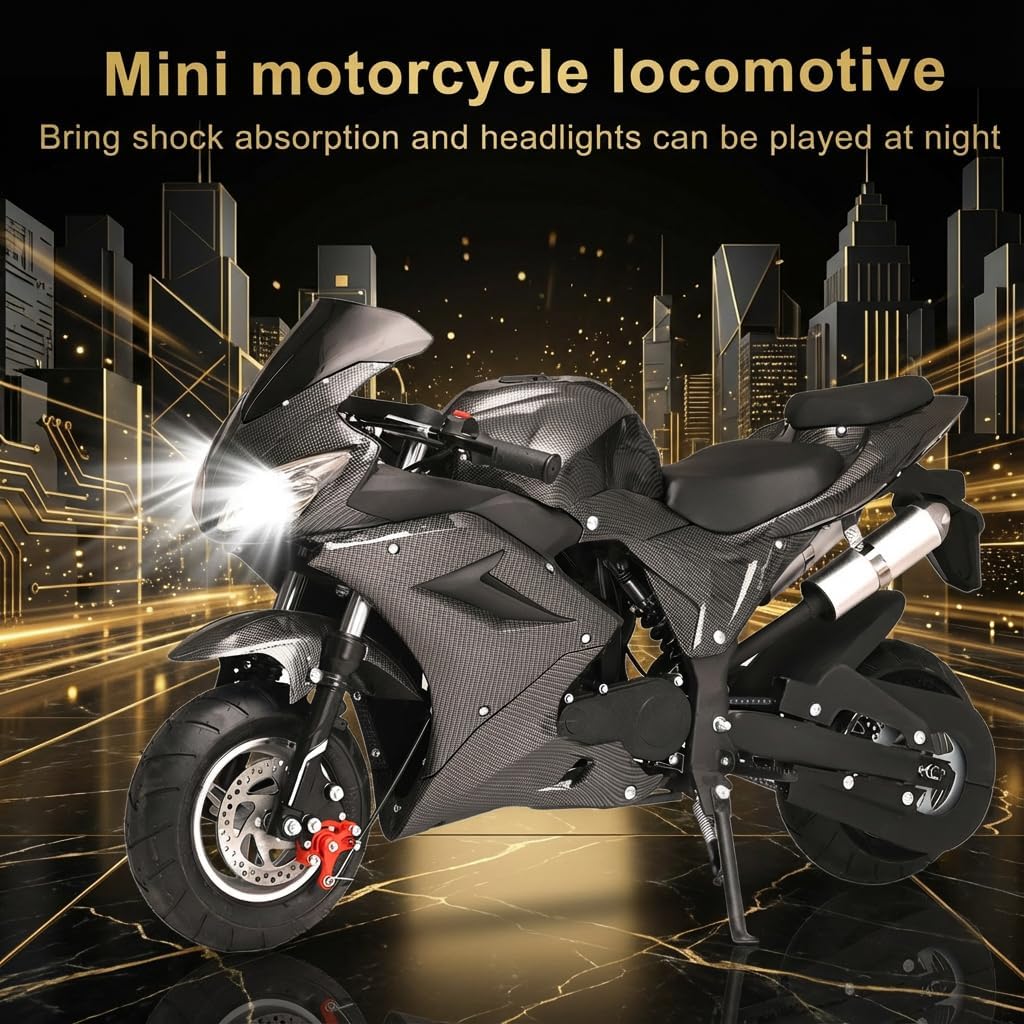 50cc 4-Cycle Pocket Motorbike, Gas Power Mini Motorcycle Bike, Mini Motorcycle, Gas Pocket Rocket Motorbike, Max Speed 25MPH, 220lbs Weight Capacity Black