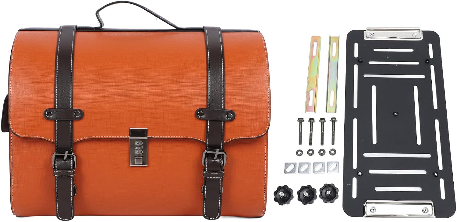 Motorcycle Tail Bag, Waterproof Leather ABS, 29.5L Capacity - Quick Release Installation, Anti - Theft Lock Technology, Ideal for Scooter and Motorbike Riders (Orange with Black Stripe)