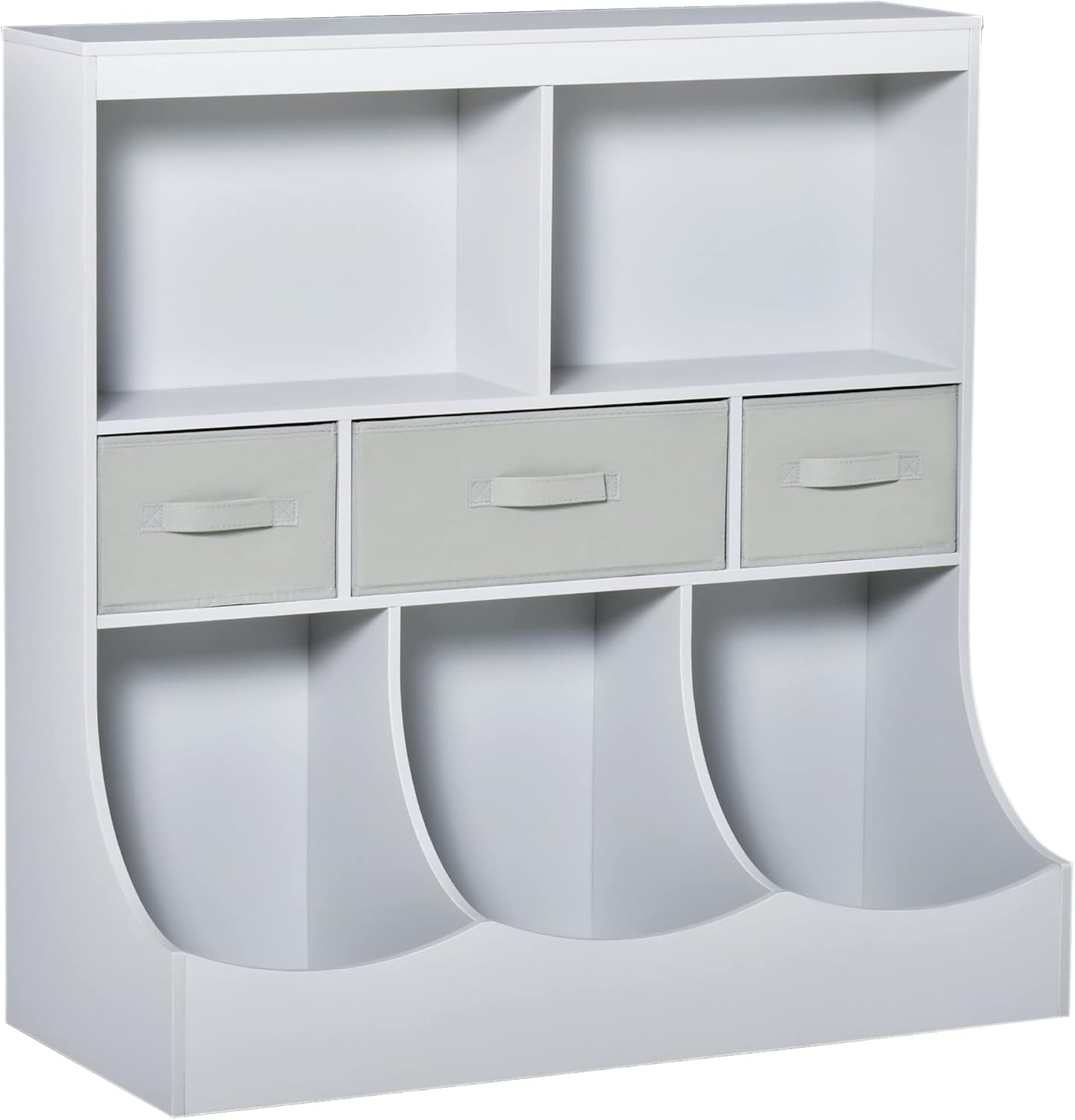 DiMorture Kids Bookshelf and Toy Storage,3 Tier Book Shelf with Fabric Drawers for Kids Rooms, 5 Cubes Baby Bookcase Toddler Montessori Bookshelf for Nursery, Playroom, Grey