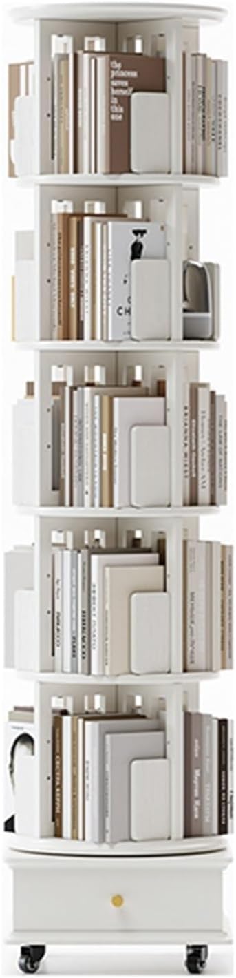 Corner Bookshelf Small Space, 360° Rotating Book Shelf Bookcase Storage Rack,Narrow Book Shelf Organizer for Bedroom, Living Room (Color : White, Size : 6 Tier)