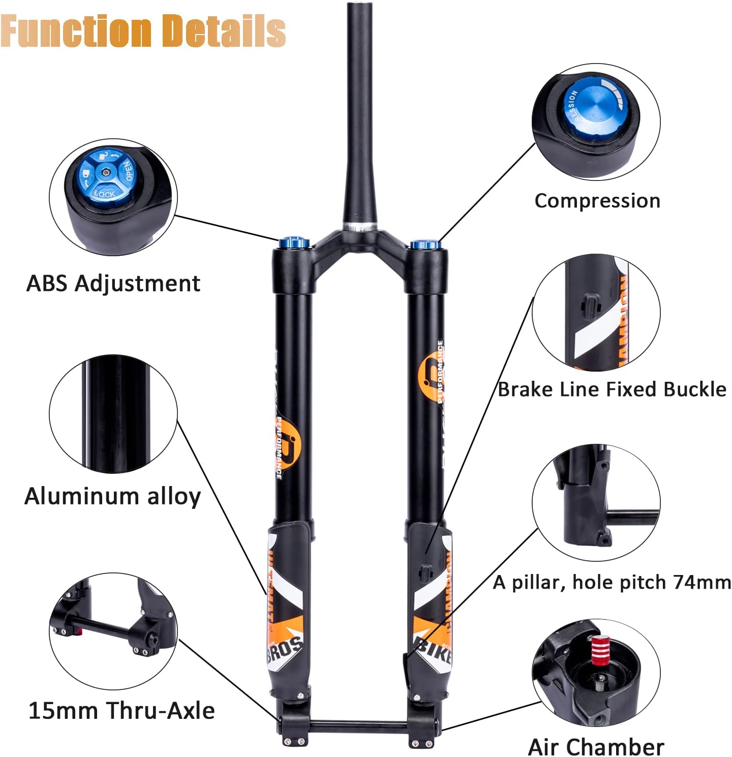 BUCKLOS 29 inch Bike Air Suspension Inverted Downhill Fork，Thru Axle Boost 15x110mm Travel 140mm Tapered Forks & Spacers 11 Pieces Fit 28.6mm Front Fork Stem,2 3 5 10 15 20mm AL Washer Black.