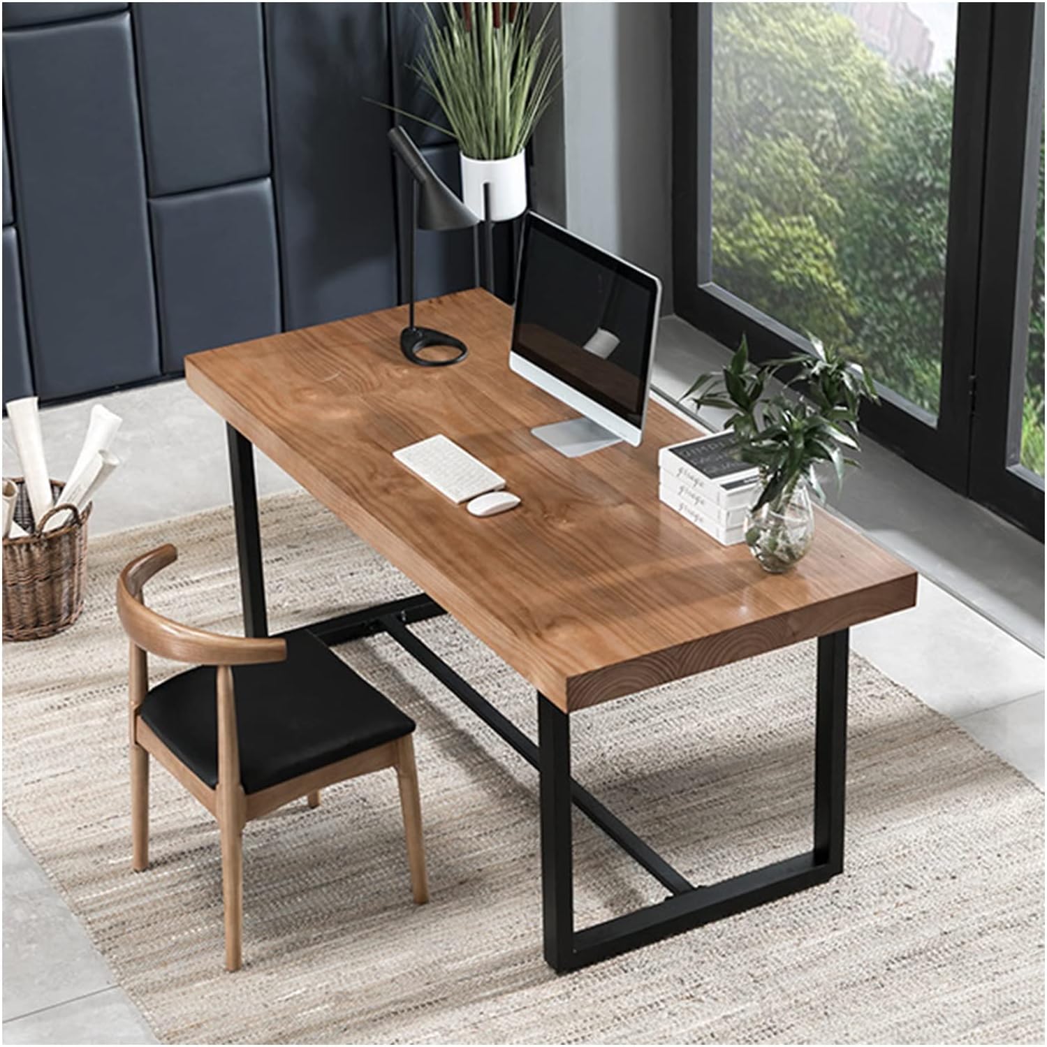 Office Desks Household Office Solid Wood Desk and Chair Set, Multi-Functional Computer Table Conference Table, with Stable Metal Legs, Easy to Assemble (180x80x75cm)