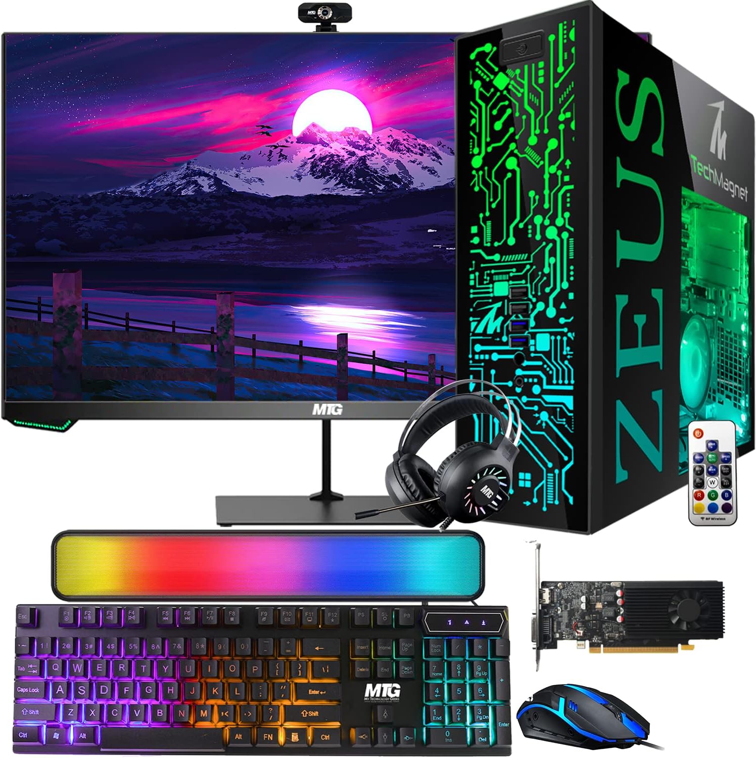 TechMagnet Gaming Desktop PC, Intel i7 6th Gen, Zeus Pro 6, GT 1030, 8GB RAM ARGB, 1TB SSD + 4TB HDD, 27 Inch 75hz Gaming Monitor, Wi-Fi | Bluetooth Adapter, Webcam, RGB Kit, Windows 11 (Renewed)