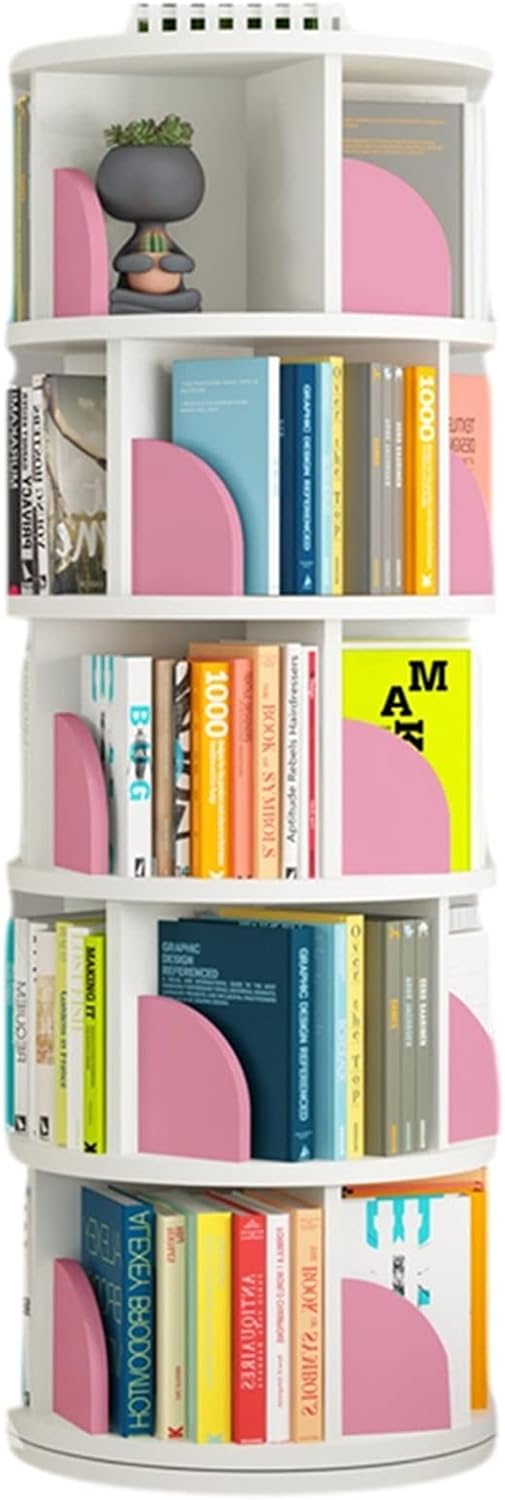 Bookcases 6 Tier Revolving Bookshelf Rotating, 360 Degree Tall Shelf Storage Organizer for Home Living Room Office (Color : Pink, Size : 50160cm), 50*160cm