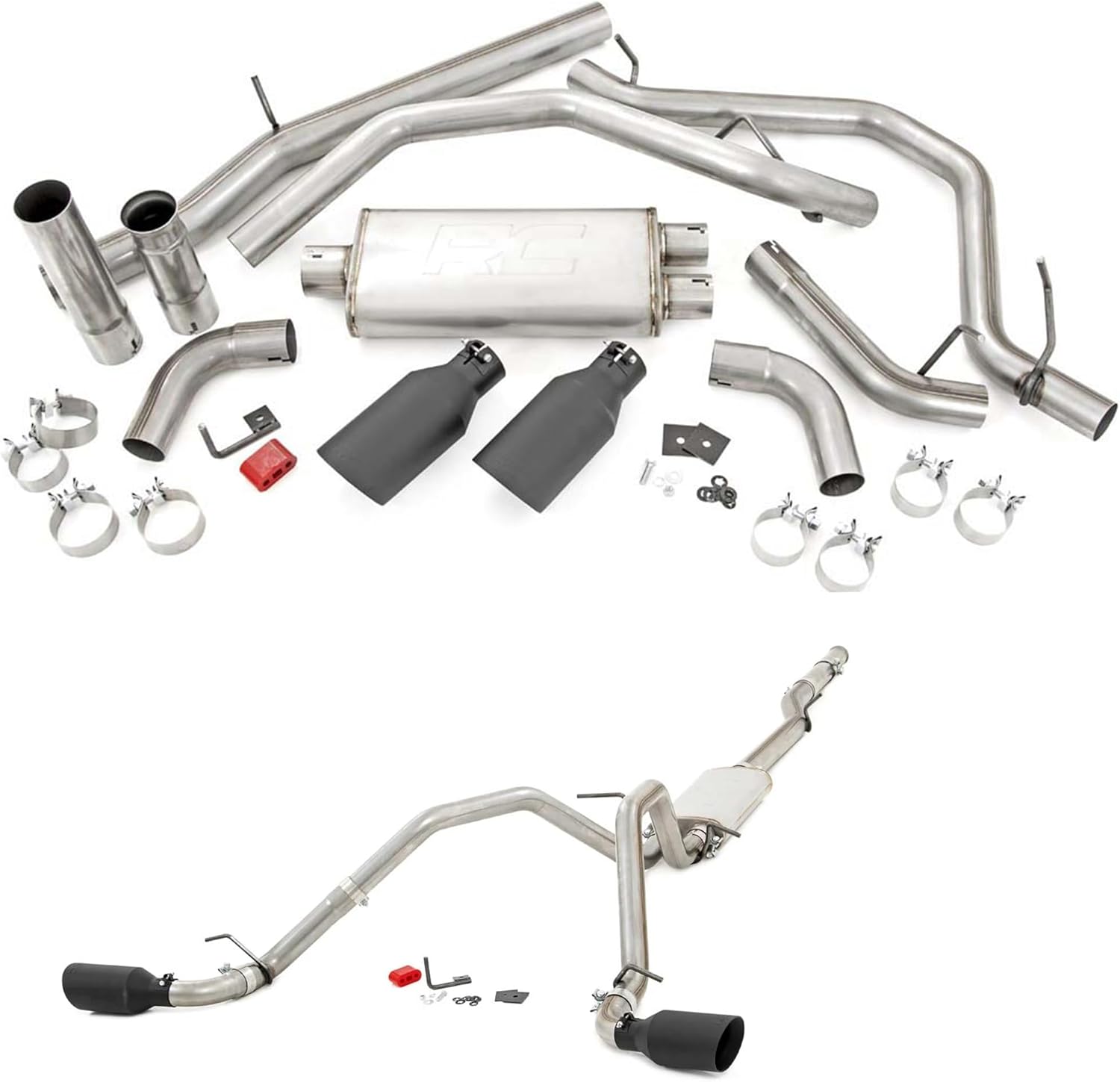 Rough Country Dual Cat-Back Exhaust Exhaust with Black Tips for Chevy Silverado & GMC Sierra 1500 (2014-2018) 5.3L Engine - Performance Tuned Growl