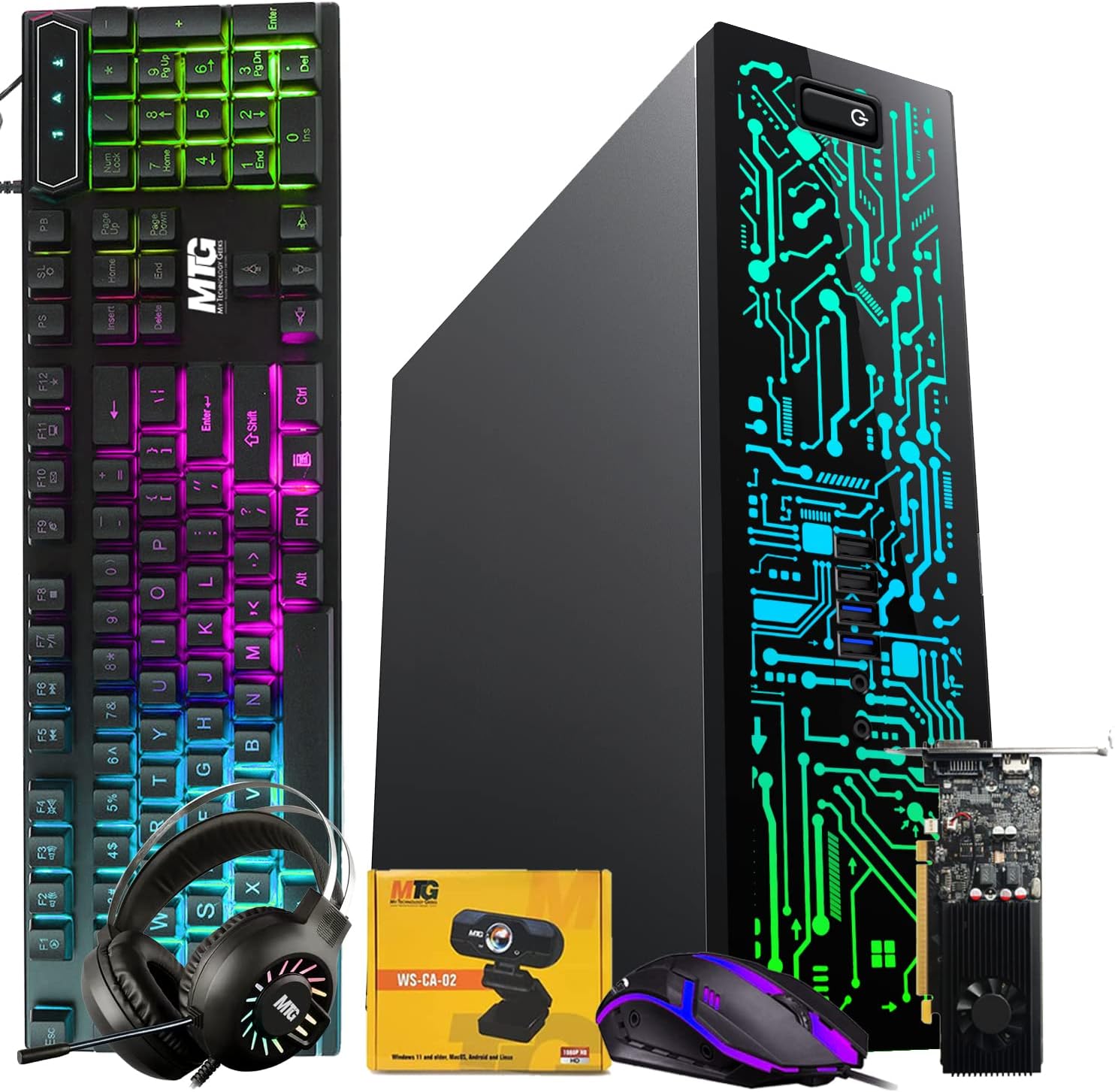 TechMagnet Gaming Desktop PC, Intel Core i7-4770, Zeus, GT 1030 Graphics, 16GB RAM, 1TB SSD, RGB Keyboard Mouse, RGB Headphone, Webcam, Windows 11 (Renewed)