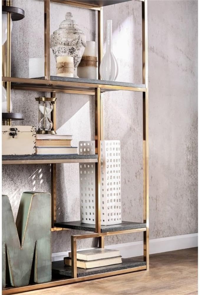 BOWERY HILL Modern Metal 6-Shelf Bookcase in Champagne