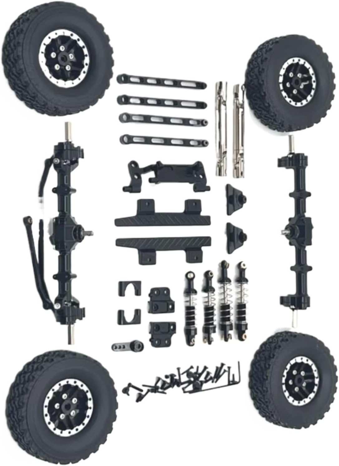 for MN82 1/12 Metal Front and Rear Portal Axle for Chassis Link Rod Pull Rod Mount Shock Absorber Tire Side Pedal RC Car Upgrade Parts RC Vehicles Parts(Black)