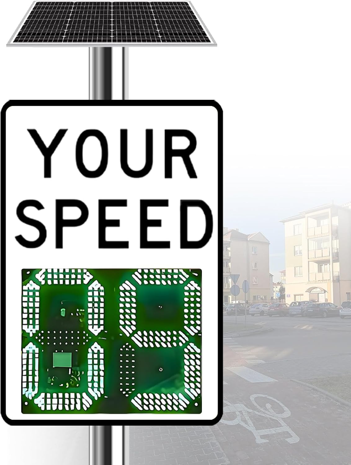 BANGBANGJI Weatherproof Road Safety Traffic Signs, Radar Speed Display Sign, IP65 Rated & 24GHz 4-Lane Detection for Construction Sites & Speeding Sections 60 * 90cm/23.6 * 35.4in