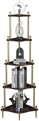 Bookshelf 5-Tier Corner Bookcase Metal Frame Living Room Freestanding Plant Flower Stand Office Multifunctional Storage Rack Corner Bookshelf (Color : Black Walnut)