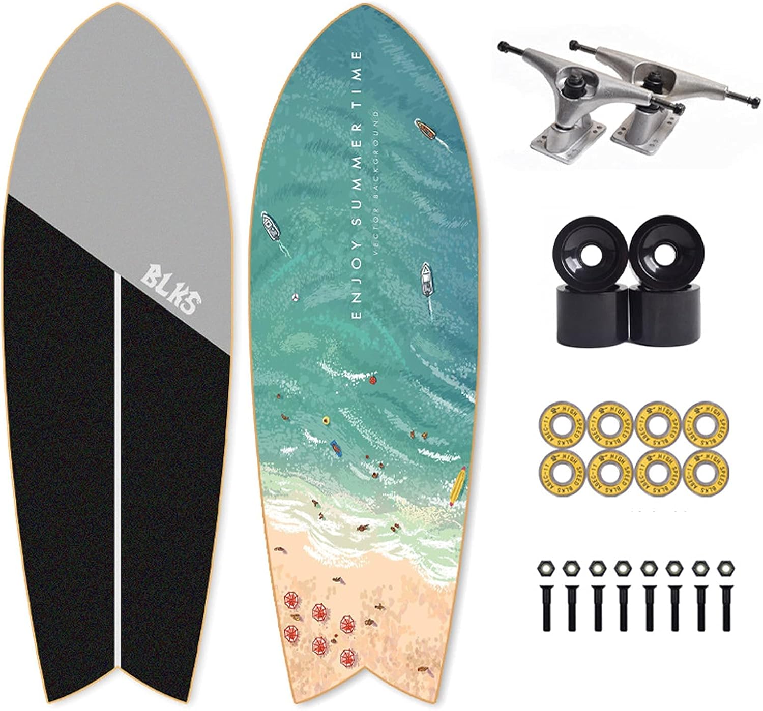 VOMI Land Surfing Skateboard CX4 Carving Truck Ski Practice boardSimulated Surfing Training Board ABEC-11 Bearing Maple Wood Surfskate 75×24cm Suitable for Children Teenagers Youth and Adults (A)