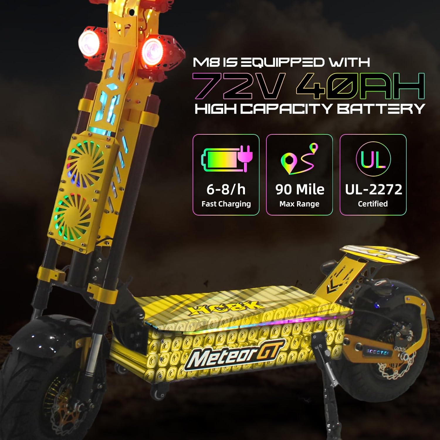 72V 40AH 10000W Foldable Dual Motor Electric Scooter for Adults with Seat 68MPH 95-Mile Range 13