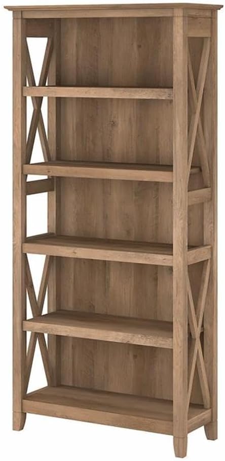 BOWERY HILL 5-Shelf Coastal Wood Tall Bookcase in Reclaimed Pine