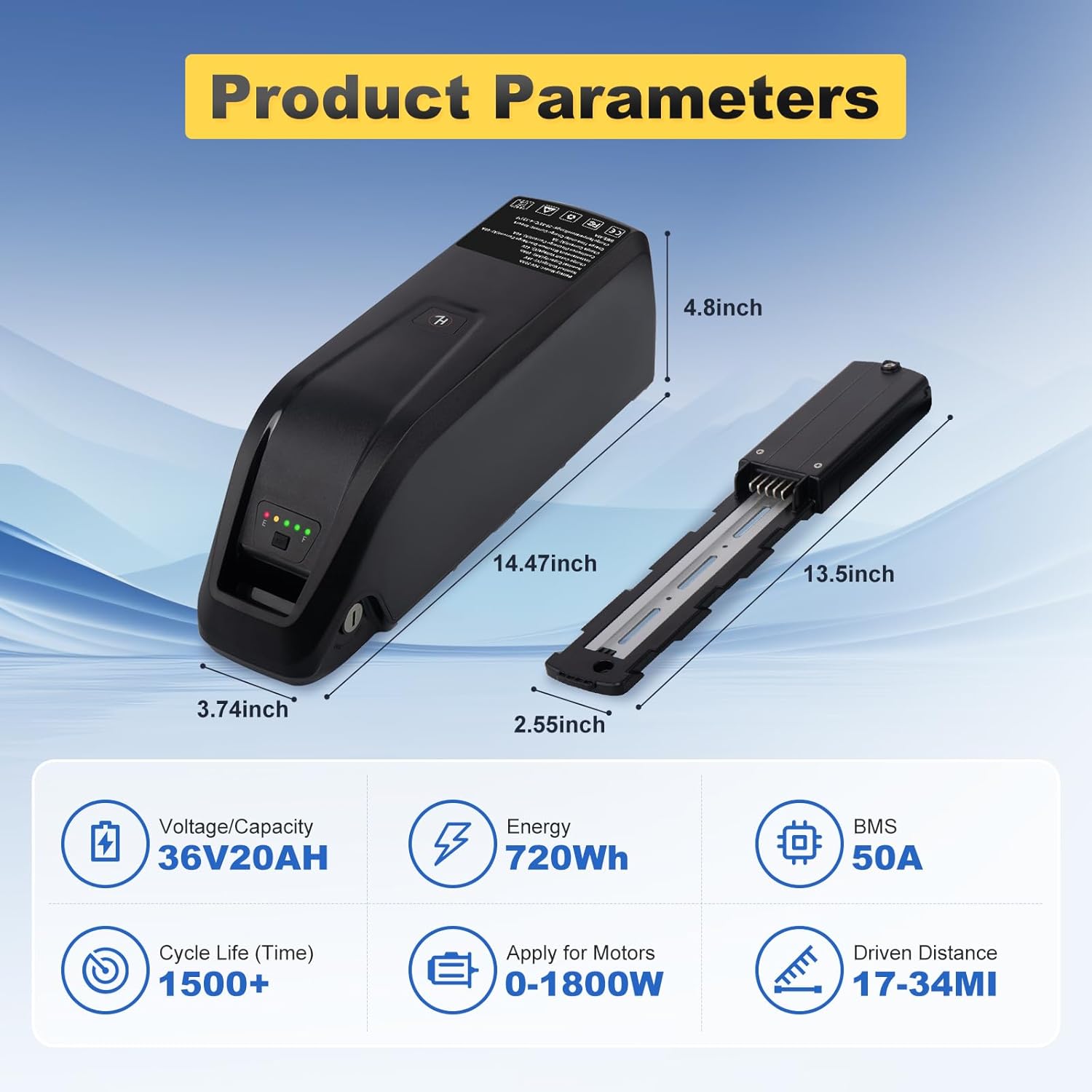 36V 20A ebike Battery with Fast Charger, USB Output and Led Indicator Light, 0-1200W Electric Bikes, Tricycle, Mountain Bike Motor