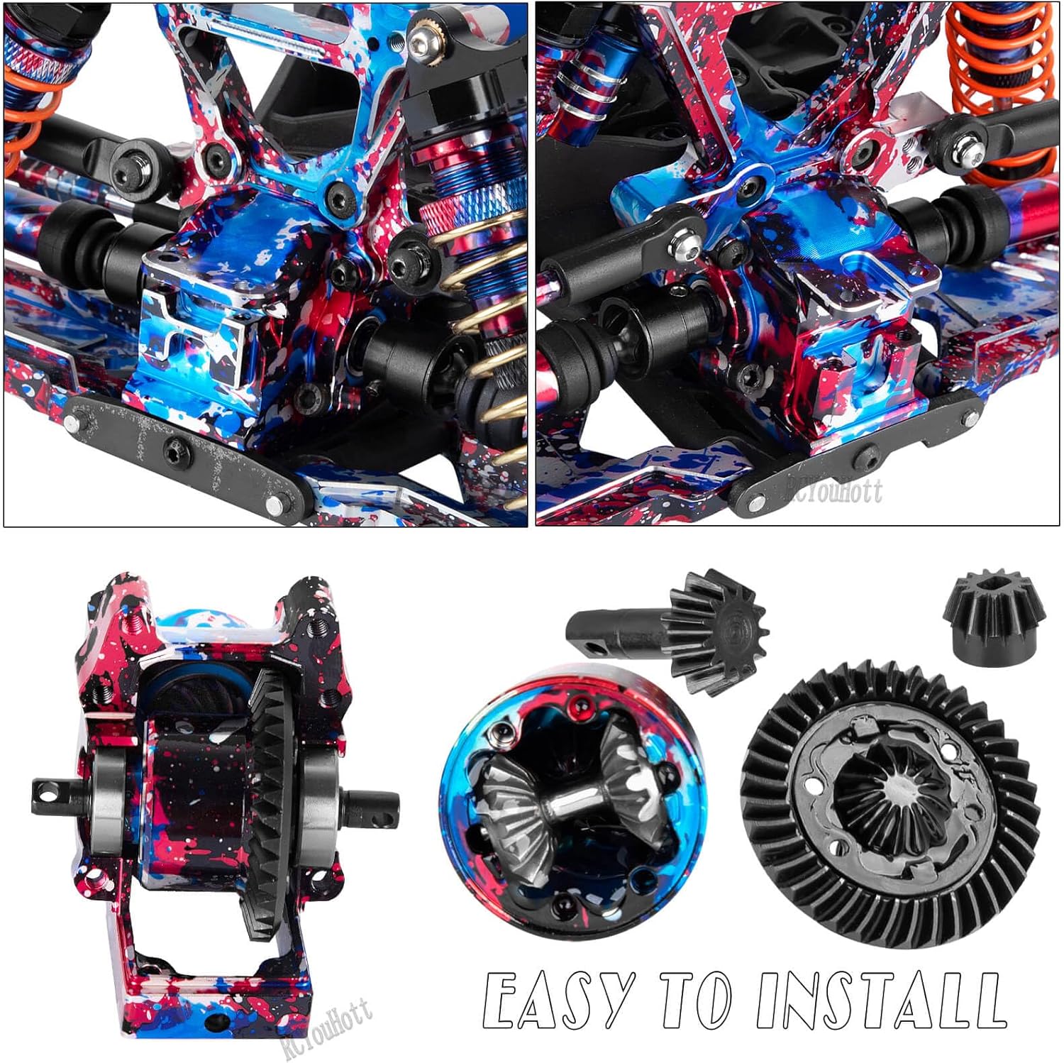 RC Upgrades Part for 1/10 Rustler/Slash/Stampede 4x4 4WD VXL,Arm/Shocks/gearbox/37T Diff Gear/Caster Block,Steering Blocks/Stub Axle Carriers/Drive Shaft/Shock Tower/Links,Colorful