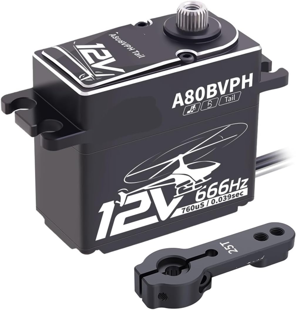A80BVPH Tail servo 20KG 666Hz 0.039S Fast 12V high Voltage brushless programmable Digital Tail servo Suitable for RC 450-700 Level(A80BVPH Tail set1)