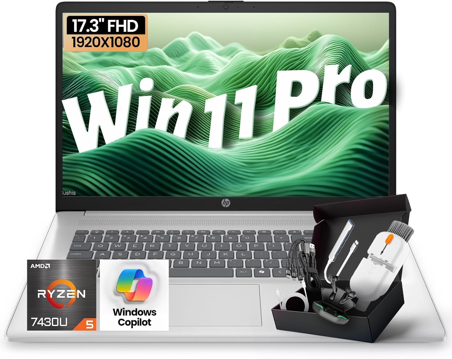 HP Flagship 17 FHD Laptop for Business & Students - Wins 11 Pro | AMD Ryzen 5 (Beats i7-1165G7) | Copilot | Numeric Keypad | SXK Accessory Kit (32GB RAM | 1TB SSD)