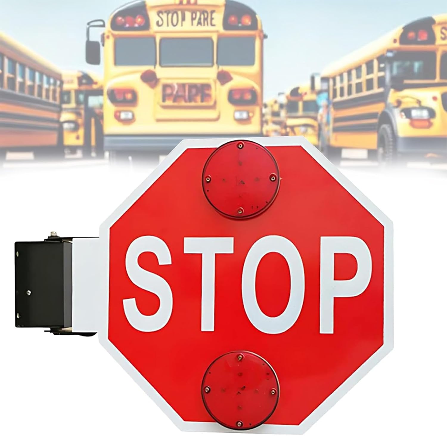 Reflective LED School Bus Stop Paddle - Double-Sided Flashing Sign with Controller for 24V Vehicle Installation - Safety Stop Sign for Buses and Traffic Control
