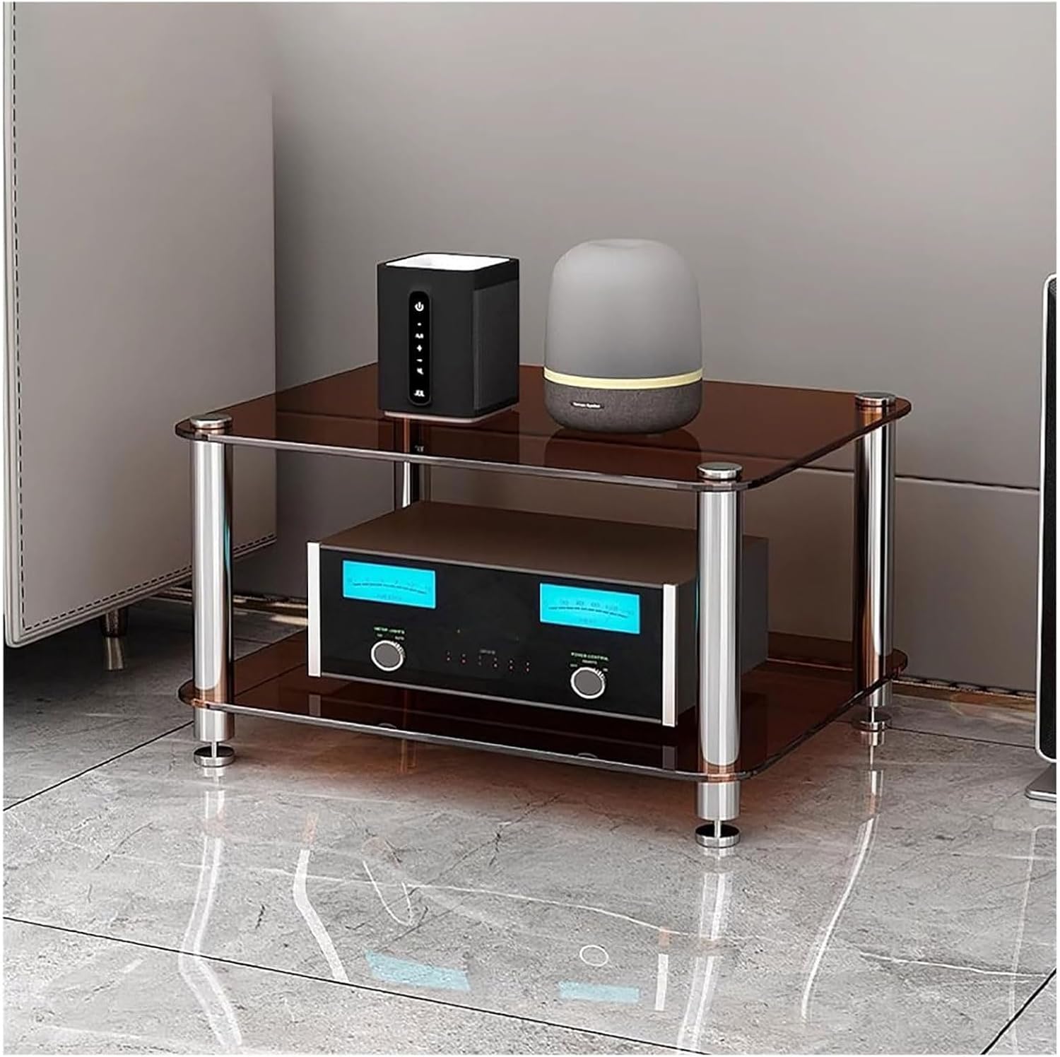 Ldhpaxl 1/2/3/4-Tier Media Stand Audio-Video Shelving Cabinet with Glass Shelf