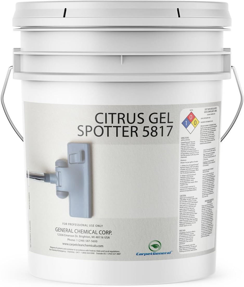 CarpetGeneral - Citrus Gel Spotter 5817 - Multi-Surface Carpet Stain Remover and Spot Cleaner Treatment - Residential and Commercial Use - For Heavy-Duty Stain Cleaning - Pro Grade - 5 Gallon Pail