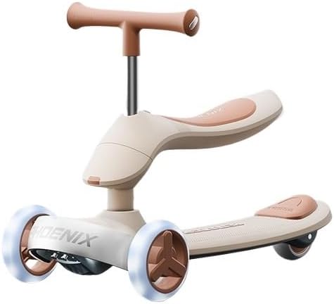 Wiggle Car Children's Scooter Foldable Kick Scooter Portable Push Balance Scooters with Seat Cushion for Boys and Girls(Brown)