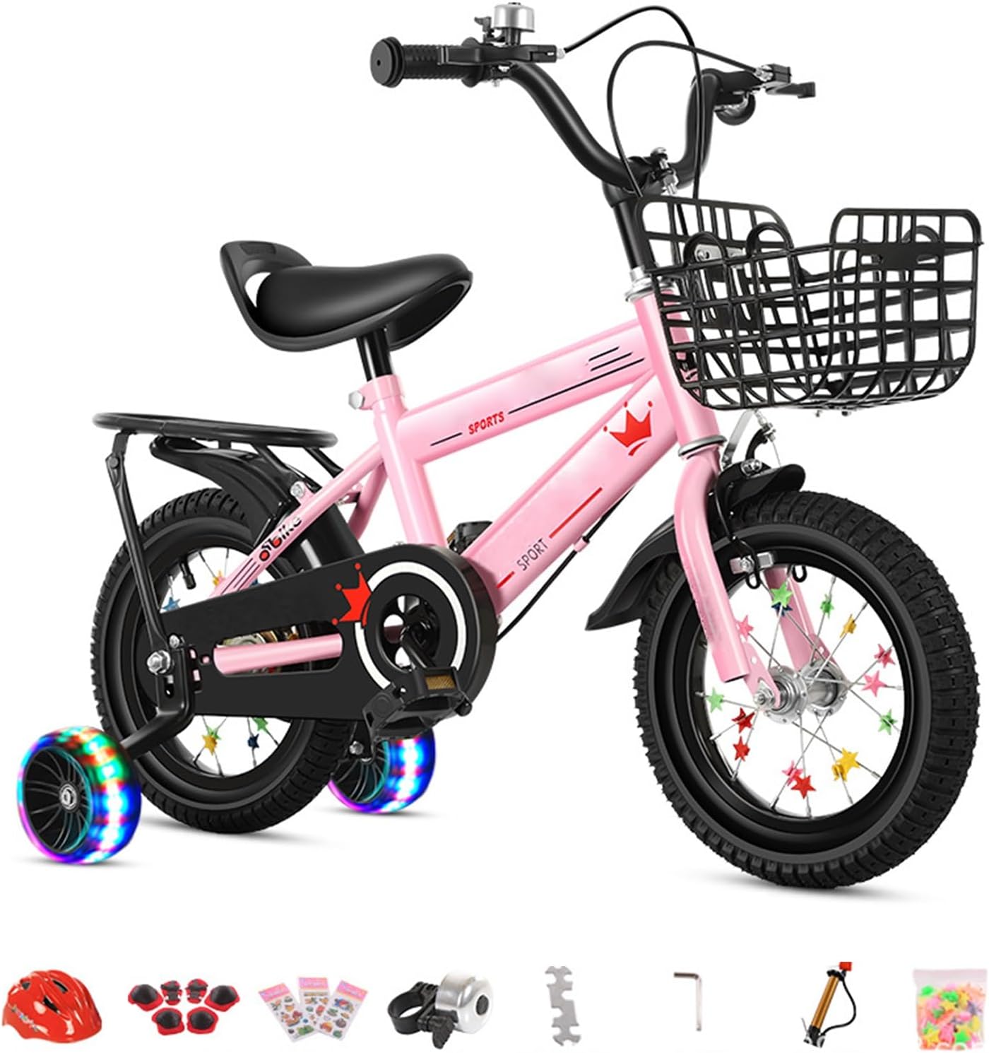 Glenmi Kids Bike for 2 to 9 Years,Unisex Kids Bike Cycle with Removable Stabilisers, Basket and strong rear Rack for both Boys & Girls(Pink,130cm)