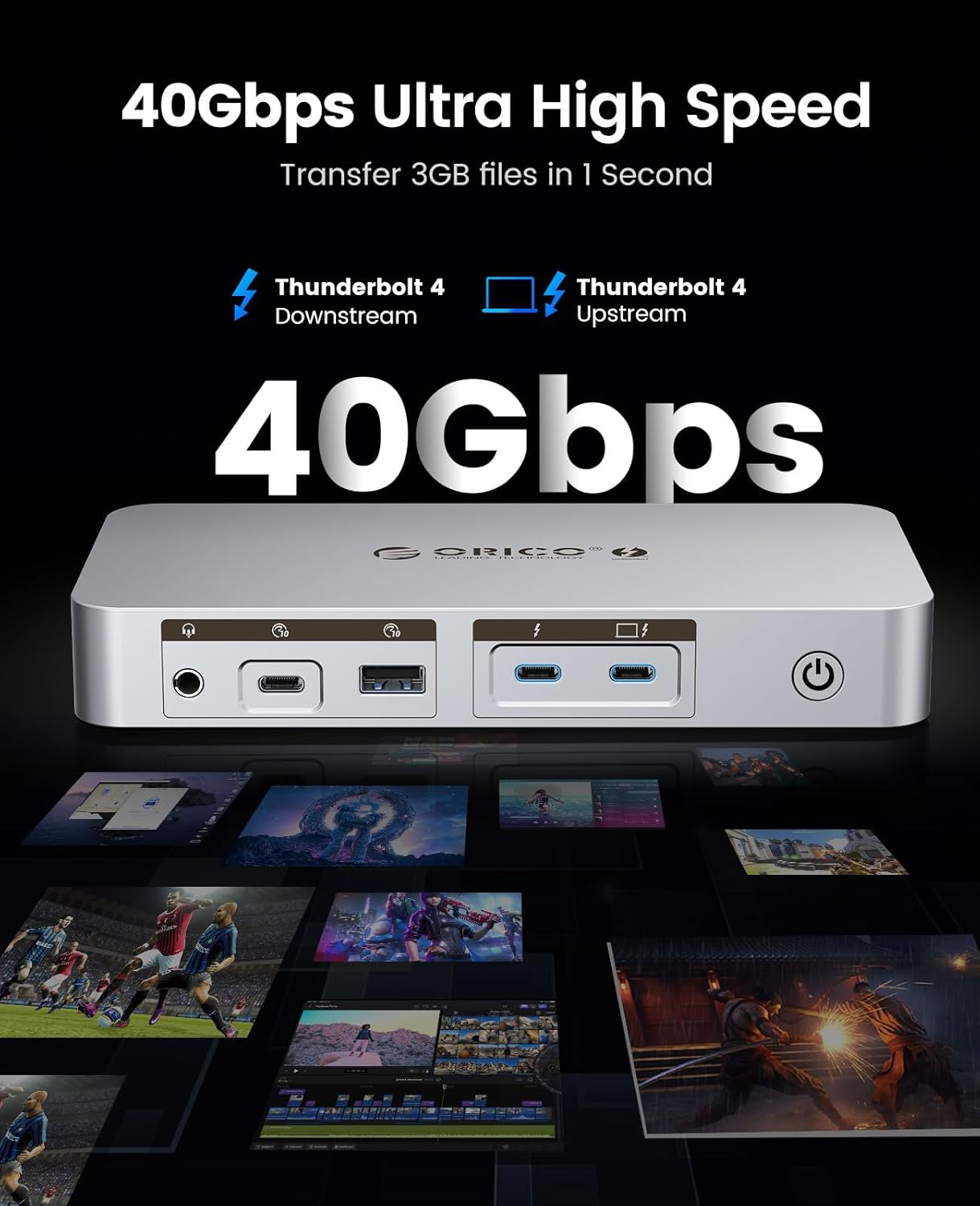 ORICO Thunderbolt 4 Dock,40Gbps 12-in-1 HUB Docking Station Support Single 8K/Dual 4K and Daisy Chain Expansion,Compatible HDMI/DP Port,SD/TF Slots Ideals for Media Editor-TB4