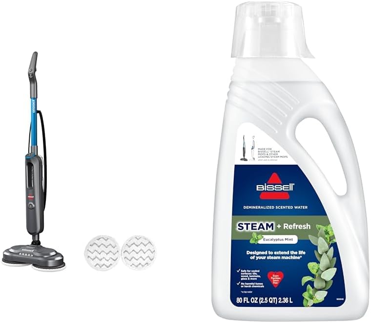Bundle of BISSELL SpinWave SmartSteam Scrubbing Steam Mop with Rotating Mop Pads + Eucalyptus Mint Steam Water, 80 oz, 1392F
