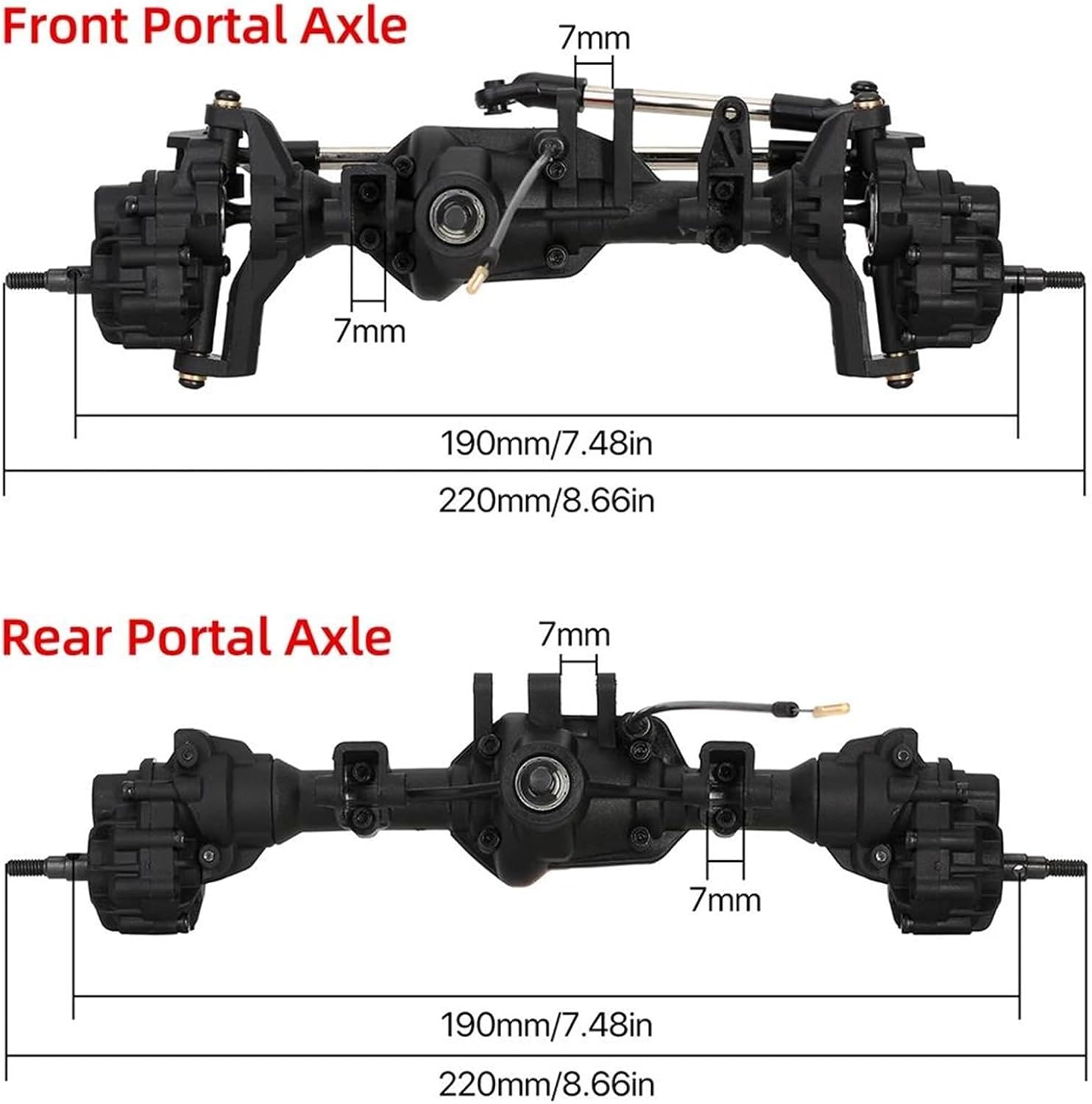 RC Car Accessories for Traxxas TRX-4 for Axle Metal RC Portal Axles 1/10 Front and Rear Axle with T-Lock Differential RC Modification Accessories(Front and Rear Axles)