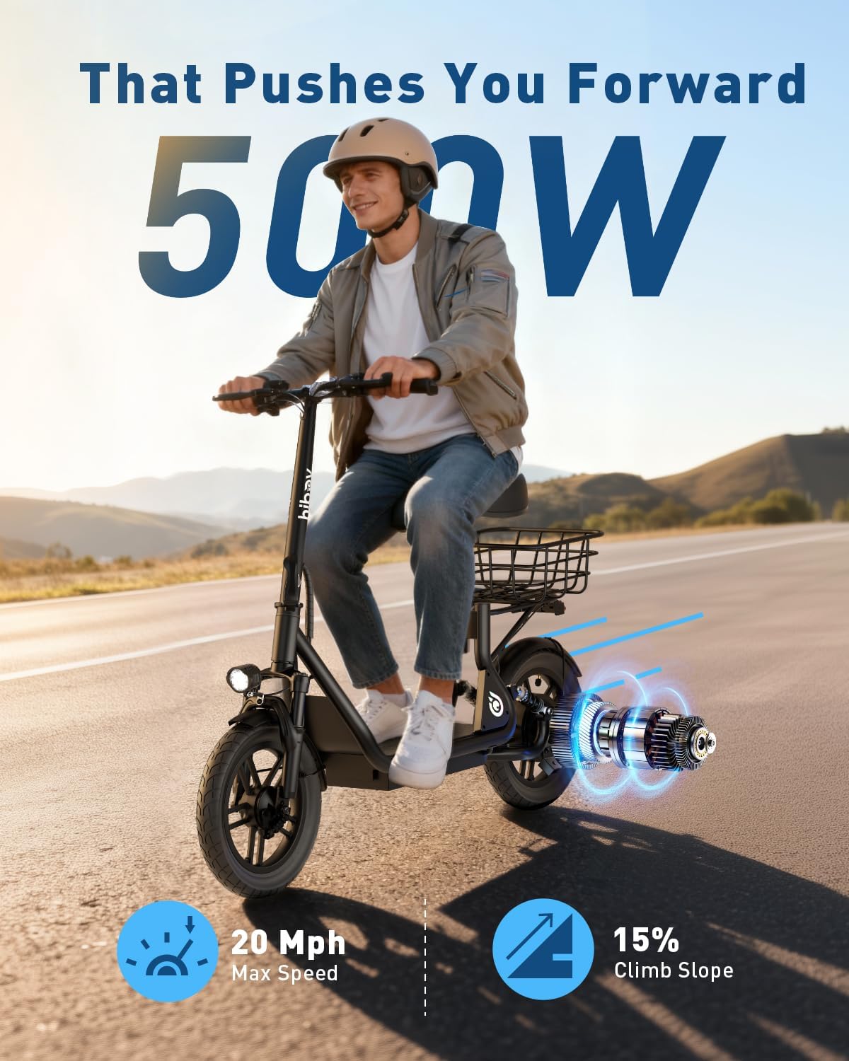Hiboy Q2 Adult Electric Scooter with Seat & Phone Holder – 500W Motor, 22mi Range, 14