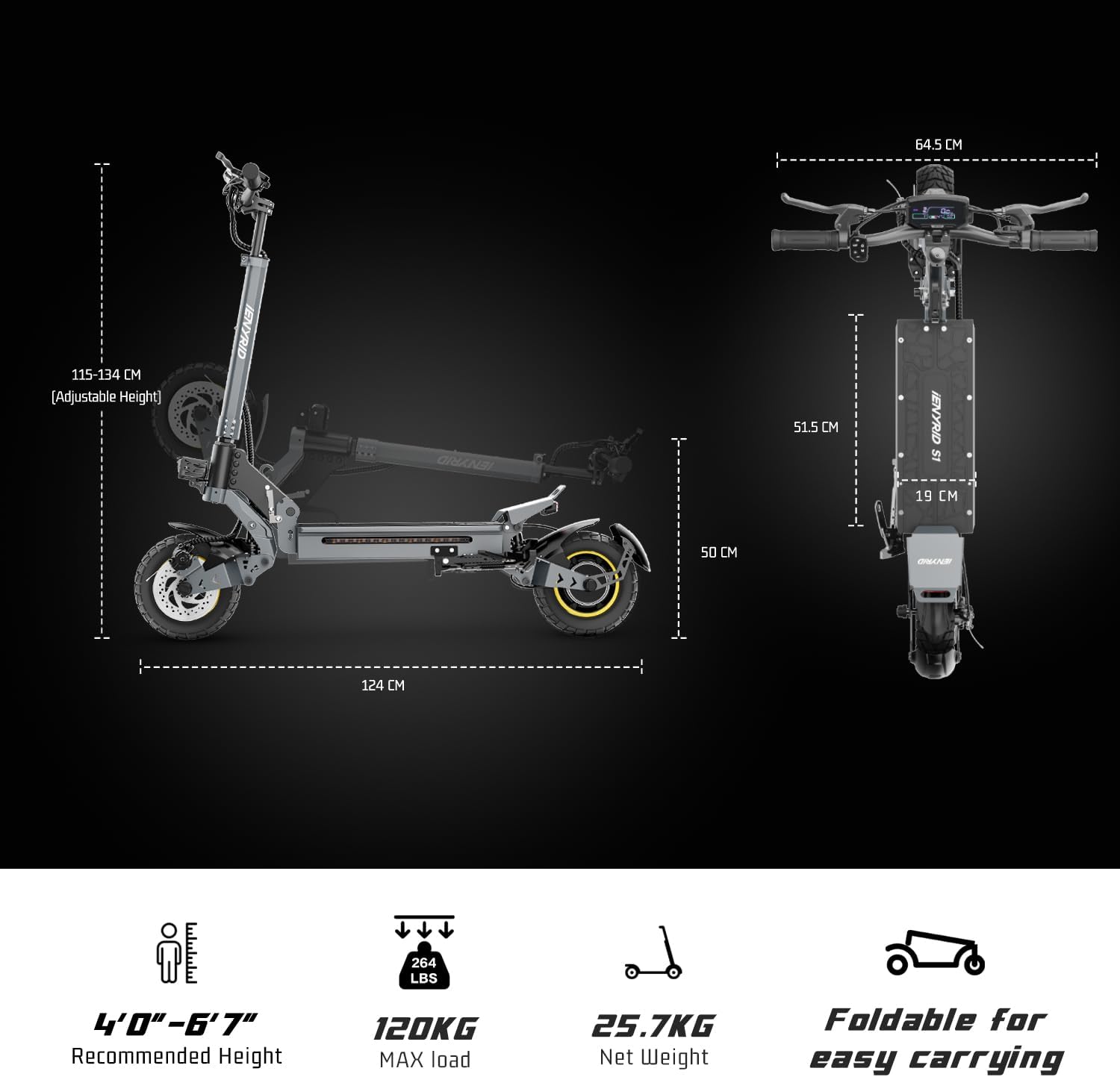 S1 Electric Scooter Adults, 1200W Peak Motor Off Road Electric Scooter, Up to 30 Miles Range / 28MPH, 10