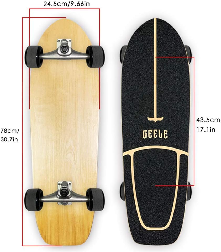 Skateboard Carving Surfskate Pumpping Pro (More Flexible Spring Structure Bridge) 78×24cm Maple Complete Board ABEC-11 Bearings for Kids Teens Adults(More Suitable Skilled pro Players) (B)