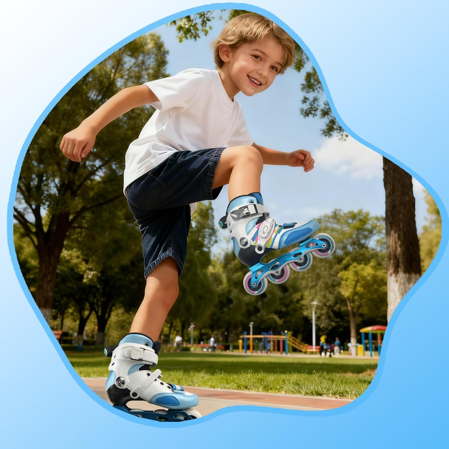 Inline Skates for Girls Boys, Performance Carbon Fibre Roller Skates Blades for Kids Ages 4-12 with PU Wheels, Fun Beginner Skates for Outdoor & Indoor