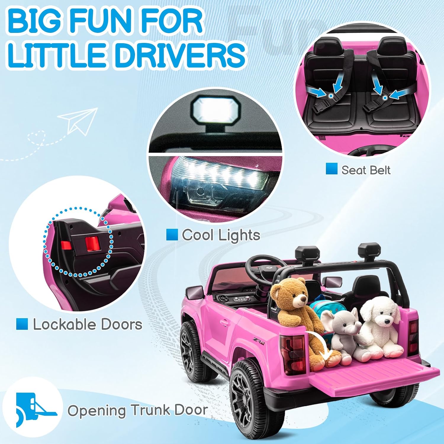 Winado 24V Licensed Chevrolet Colorado Electric Car for Kids, Ride on Toys for Toddlers with Remote Control, 2 Seater Electric Car Ride On Vehicle w/Bluetooth, Soft Start, LED Lights - Pink