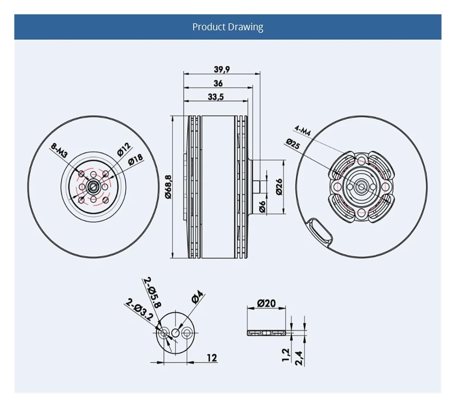 2 brushless Motors MN605-S KV170/KV320 Waterproof with a Maximum Thrust of 7.1 kg(KV320)