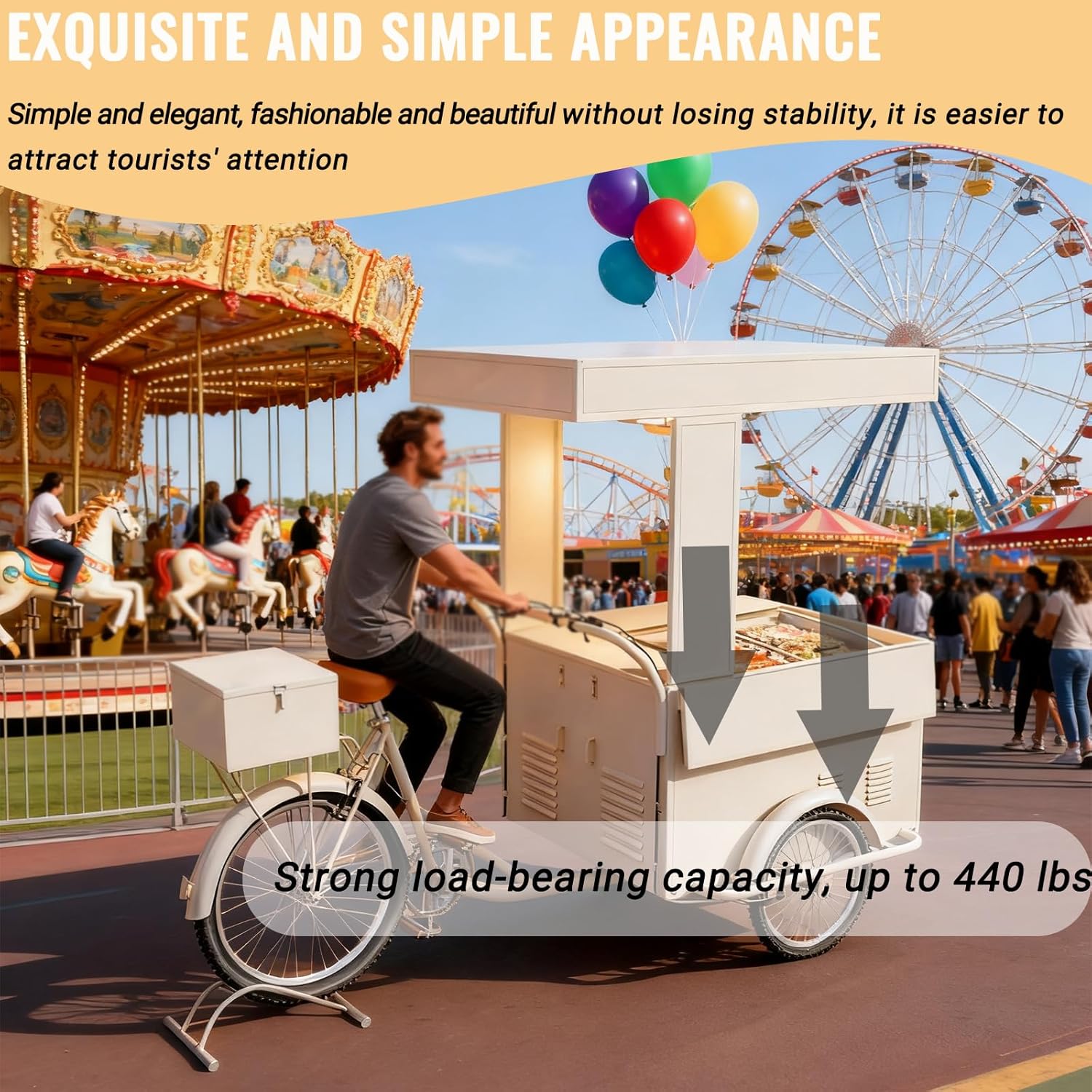 Vending Trike Mobile Food Beverage Bike, Street Food Juice Snack Vending Stable Iron Metal Bicycle Trailer with Parasol and Pedals, for Artists Food Vendors,Style1,B