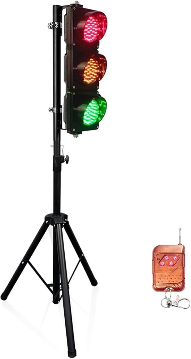 Traffic Stop Light with Remote Control,LED Red Yellow Green Traffic Signal Light with Tripod, Industrial Traffic Light IP68 Waterproof, 130-180cm Height Adjustable