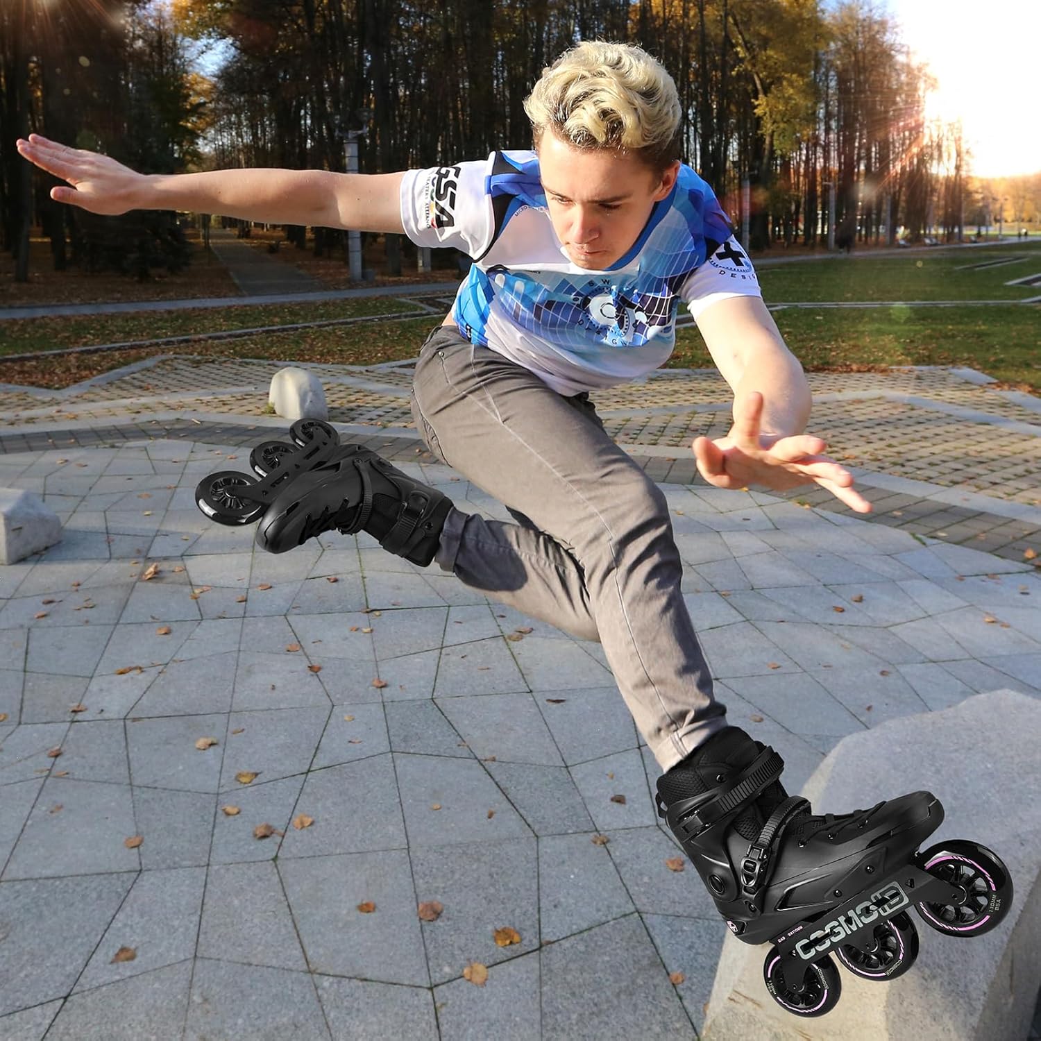 Adult Inline Skate - COSMOID High Performance Roller Skates Blades for Women & Men, 3 Wheels 110mm Metal Frame,Indoor Outdoor and Fitness Black