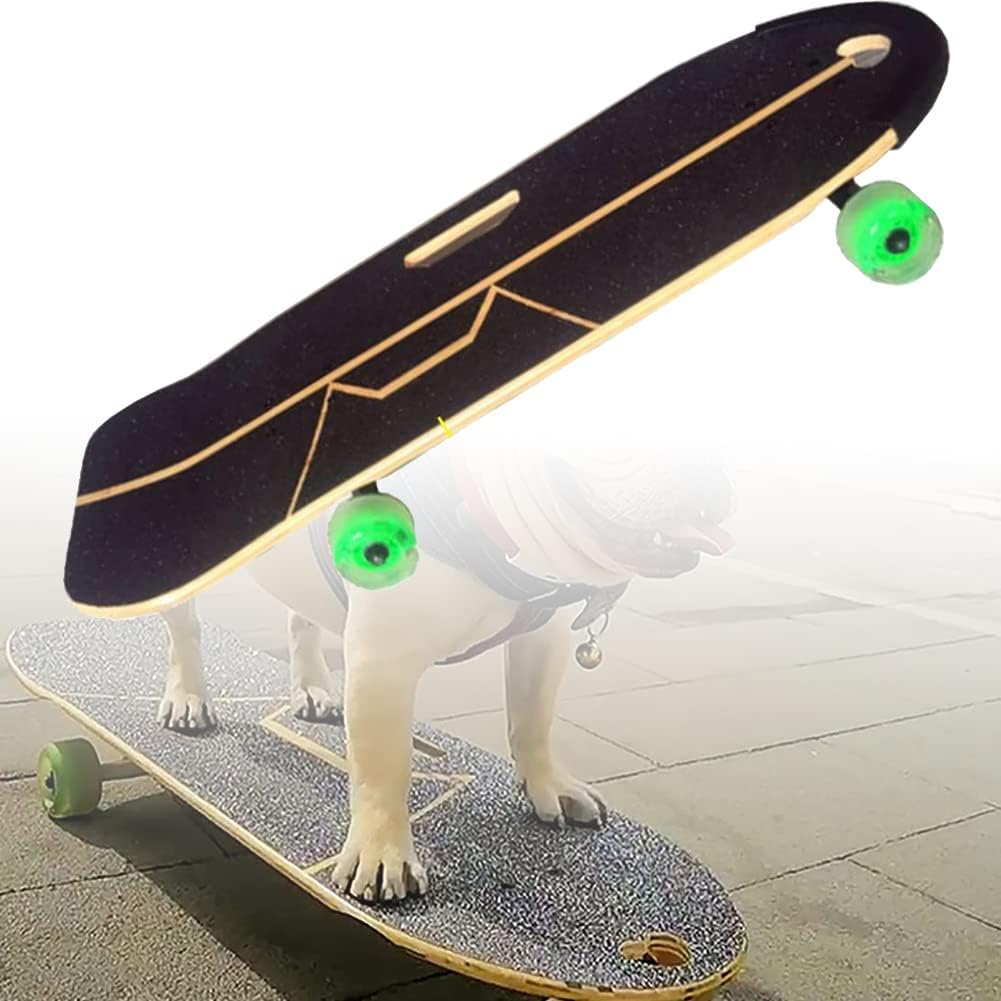 Pet Skateboard with Surf Stand Dogs Skateboard with Colorful PU Wheels for English-French Bulldog (62X21cm)